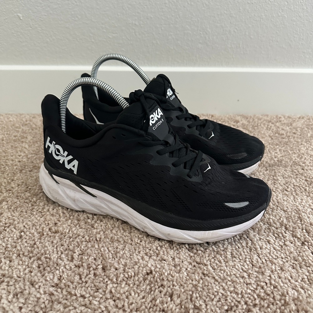 Hoka Clifton 8 Running Shoes Mens Black White Athletic Sneakers